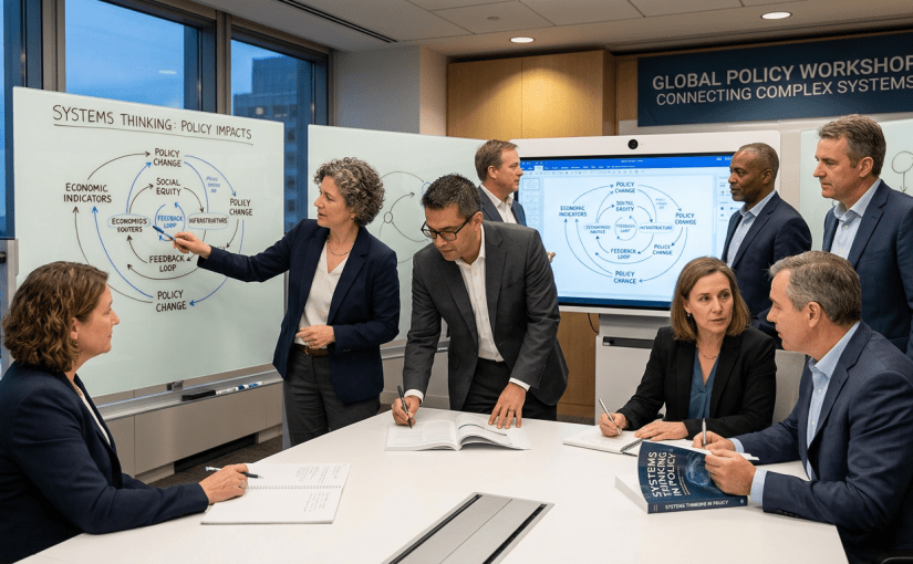 Group discussing systems thinking and policy impacts in a conference room